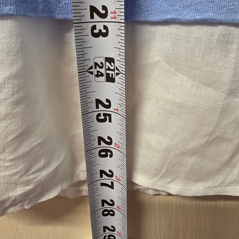 J. Jill Love Linen Blue Layered Hem Long Sleeve Top Medium Side Button Detail - Picture 7 of 16
